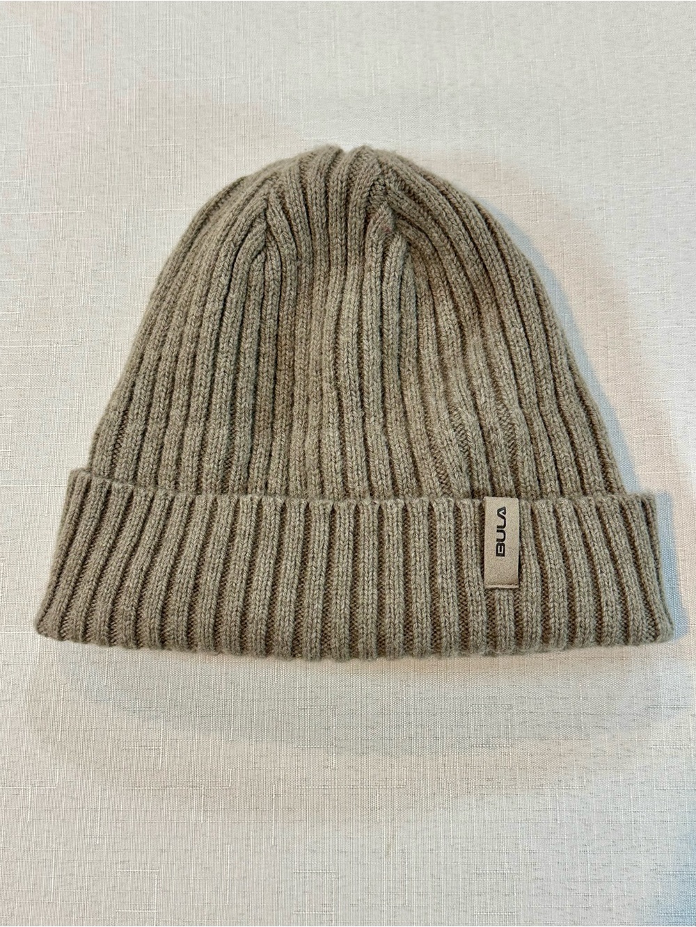 BULA Merino Wool Blend Ribbed Knit Beanie Taupe One Size
